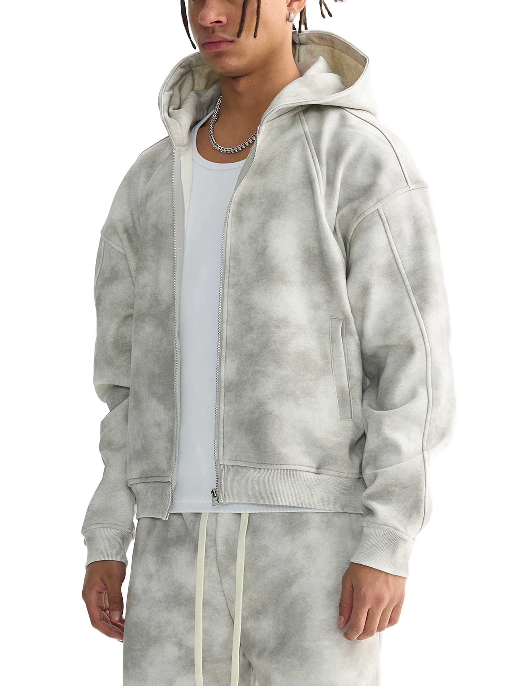 Factp Dirty Washed Zip-Up Fleece Hoodie